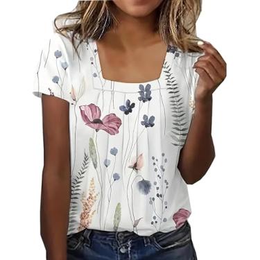 Imagem de Camiseta feminina floral com estampa de flores silvestres para amantes de plantas, flores vintage, manga curta, Branco-A, P