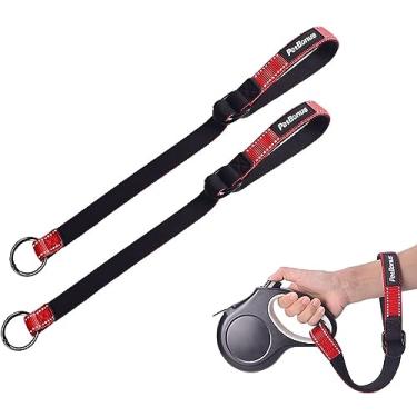 Imagem de PetBonus Correia de pulso de segurança para cães para coleira retrátil para cães, design refletivo e alça acolchoada macia ajustável, camada extra de segurança para carrinho de bebê(Vermelho,Vermelho)