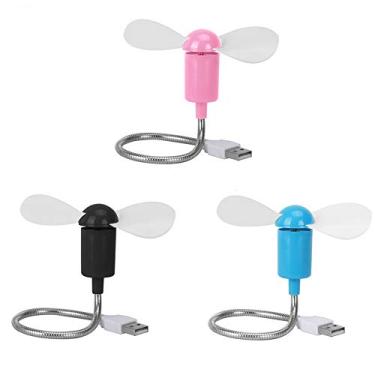 Imagem de Mini ventilador de refrigeração móvel alimentado por USB flexível com pescoço de ganso soprador de ar para desktop, computador, laptop, notebook, tablet, pacote com 3 (rosa) / preto/azul)