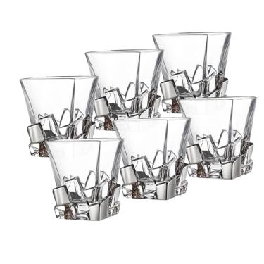Imagem de Barski – Vidro de qualidade europeia – Cristal – Conjunto de 6 – Formato quadrado – Copos duplos à moda antiga – DOF – 325 ml - com design de cubos de gelo de platina – os óculos são feitos na Europa