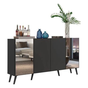 Imagem de Aparador Buffet 4 Portas Com Espelho Retrô Vegas V3562 Preto Preto