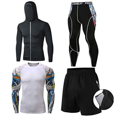 Imagem de Roupa de compressão masculina de 4 peças, roupa de treino de basquete, meia-calça de corrida matinal, traje PCS, NO-6, 3GG