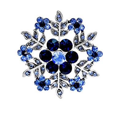 Imagem de JENPECH – Broche de camisa de gola tipo xale de casamento feminino | broche de broche de strass circular floral de flocos de neve – azul