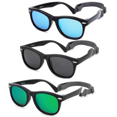Imagem de LIU·WEN Óculos de sol polarizados fofos para bebês – Flexível dobrável com alça para recém-nascidos, meninos e meninas de 0 a 24 meses, C1 preto/azul + preto/verde + preto/cinza, mdeium