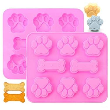 Imagem de Molde de silicone filhote de cachorro forma de pata e osso molde de chocolate 2 peças - 8 cavidades chocolate doces moldes de goma de grau alimentício chocolate moldes de geleia de gelo caseiro cupcake doces assados utensílios de cozimento