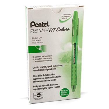 Imagem de Pentel Caneta esferográfica retrátil RSVP RT, (1,0 mm), linha média, barril, tinta verde, caixa com 12 (BK93CRD-D)