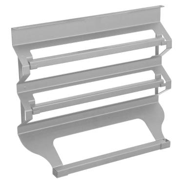 Imagem de Suporte Porta Rolos Triplo de Encaixe Papel Toalha Alumínio e Filme PVC Aço Preto Piva Cozinha