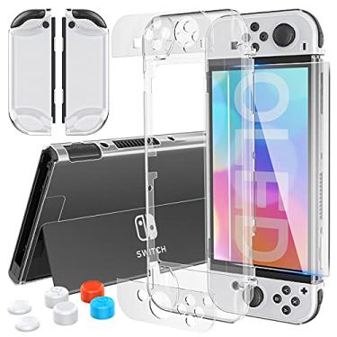 Imagem de HEYSTOP Capa compatível com Nintendo Switch OLED modelo Dockble, protetor de tela de vidro e 6 tampas de polegar, capa protetora transparente