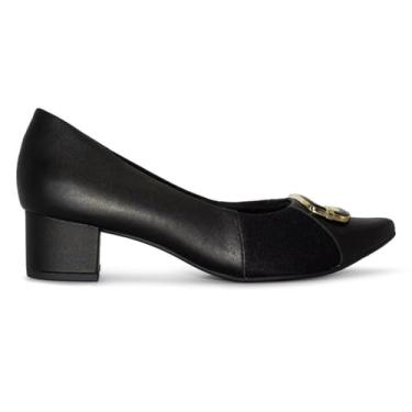 Imagem de Scarpin Usaflex Couro Salto Bloco Enfeite Preto Mm0503001 38