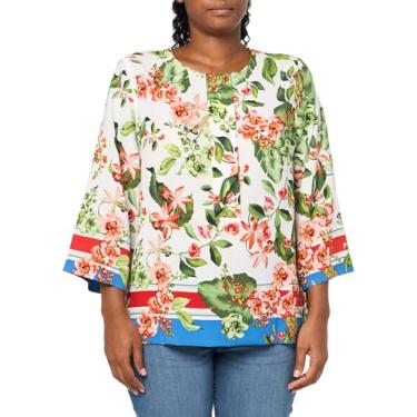 Imagem de Tommy Hilfiger Camiseta esportiva feminina de manga comprida com estampa floral, Marfim Multi, P