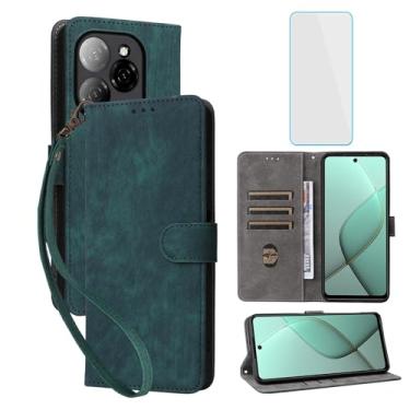 Imagem de IUQXU Capa carteira para celular Tecno Spark 20 Pro 5G com protetor de tela [bloqueio RFID] Capa de celular flip de couro com suporte para cartão feminino e masculino para Tecno Spark20 Pro KJ8 Spark