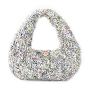Imagem de LUNIQO Bolsa de crochê feminina Hobo feita à mão bolsa clutch casual, 006 Roxo e verde