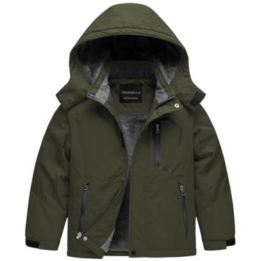 Imagem de CREATMO US Jaqueta de esqui impermeável para meninos, quente, para inverno, neve, à prova de vento, snowboard, Verde militar, 8-9 Anos
