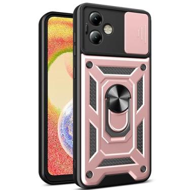 Imagem de Kainevy Capa resistente para Motorola Moto G14 com capa protetora para câmera Moto G14 à prova de choque com anel suporte magnético preto estético legal para homens meninos capa durável (ouro rosa)