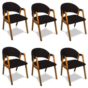 Imagem de Cadeira Sala de Jantar Em Madeira kit 6 Yara Suede D03 - D`Rossi