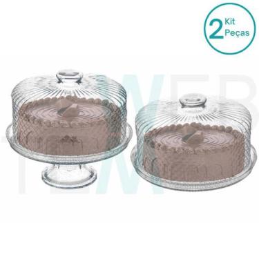 Imagem de Conjunto 2 Boleiras de Vidro com e sem Pé Tampa Bico de Jaca Vitazza P