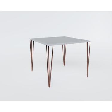 Imagem de Mesa Eames Clips De Ferro Cobre Tampo Quadrado Branco 90x90 - House De