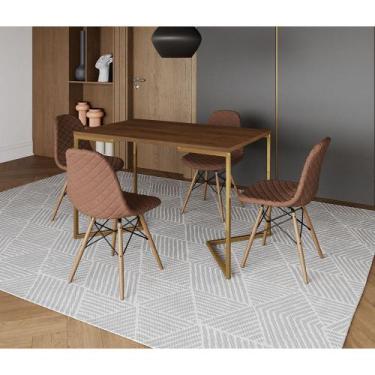 Imagem de Mesa Jantar Industrial C/ 4 Cadeiras Estofadas Caramelo Madeira Tampo 