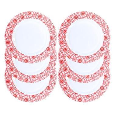 Imagem de 6 Pratos Sobremesa Raso Melamina Vermelho Decorado - Your House