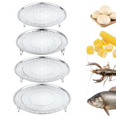 Imagem de 4 peças Cesta de vaporizador para cozinhar, rack de cozimento a vapor de aço inoxidável multiuso panela redonda inserção bandeja de vapor de metal removível para alimentos e bolinhos vegetais frutos