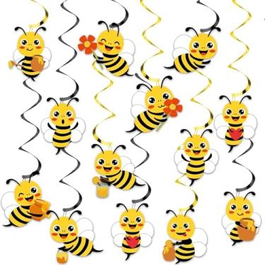 Imagem de Qyeahkj 84 Pcs Bee Party Decorations Bumble Bee Baby Shower Party Hanging Swirl Foil Ceiling Streamers First Bee Themed Party Supplies for Kids Birthday Party Bee Day Spring Summer Party Decor