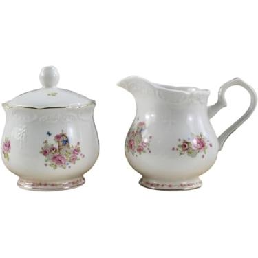 Imagem de YBK Tech Strengthen Conjunto de jarra de leite de porcelana e açucareiro para degustação de café - rosa rosa