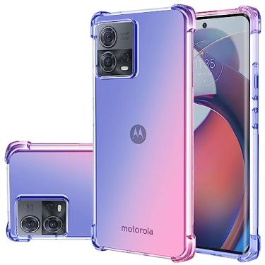 Imagem de Gufuwo Capa para Moto G72, Motorola G72 XT2255-1 linda capa para meninas e mulheres, capa protetora à prova de choque de TPU macio antiarranhões gradiente para Motorola Moto G72 (azul/rosa)