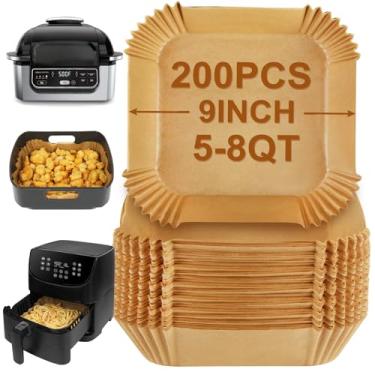 Imagem de BYKITCHEN Folhas de fritadeira Air Fryer para churrasqueira Ninja AG301, Cosori, fritadeira a ar Gourmia, filtros de papel pergaminho para fritadeira a ar de 22 cm para cesta de 5 a 8 Qt, acessórios