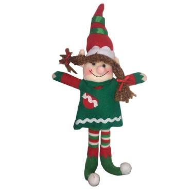 Imagem de Enfeite De Pendurar Duende Menina Vermelho Verde Natal 30Cm