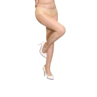 Imagem de WKHOKI Meias femininas 60D modeladoras plus size meia-calça sexy flash óleo brilhante meias de dança ultra cintilantes elásticas justas, Bege, Tamanho Único