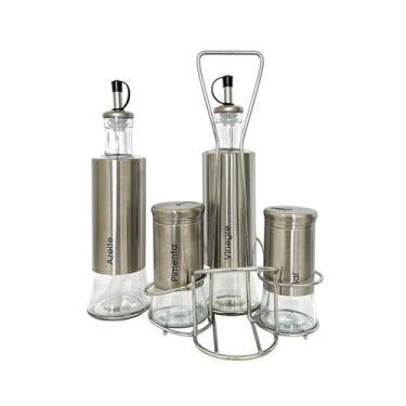 Imagem de Kit Galheteiro Dosador Para Temperar Alimentos Porta Azeite Vinagre Ól