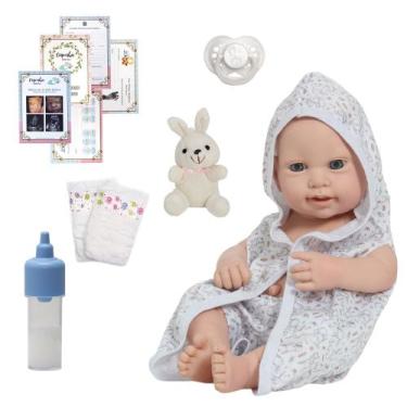Imagem de Bebê Reborn Masculino 100% Vinil Saída de Banho Coelhinho - Cegonha Re
