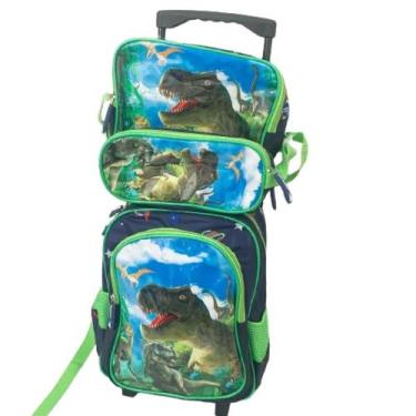 Imagem de kit Mochila Escolar Infantil com Rodinhas Dinossauro Mais Lancheira e 