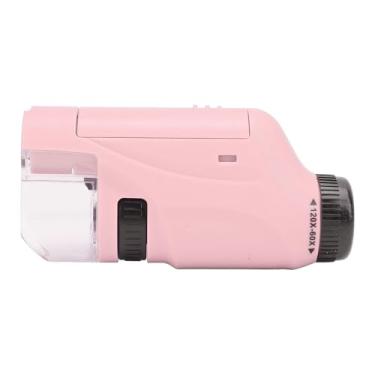 Imagem de Microscópio Portátil Infantil de Alta Definição, Mini Microscópio para Estudantes e Experimentos Científicos Ao Ar Livre (Róseo)