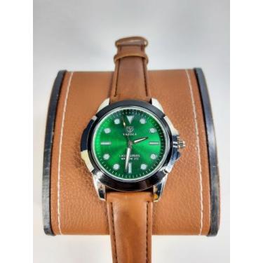 Imagem de Relógio Masculino Marrom com fundo Verde Presente para namorado com ca