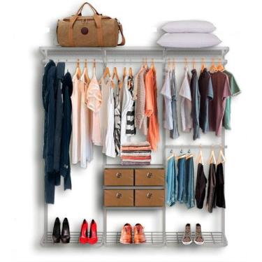 Imagem de Cabideiro Arara Closet Casal Prateleira Aço Aramado - 1,90m PT - Casa 