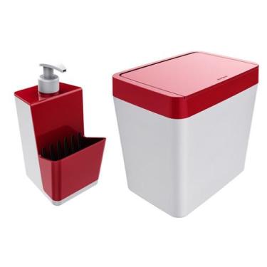 Imagem de Kit Dispenser Porta Detergente + Lixeira 5 Litros Para Pia Cozinha - B