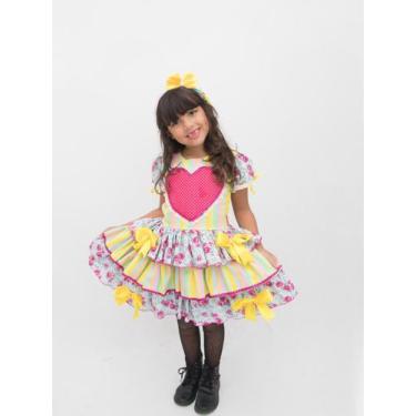 Imagem de Vestido Caipira Junino Infantil Coração Color - coloribaby, 12 anos