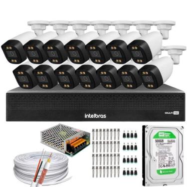 Imagem de Kit 14 Cameras Full HD Colorida DVR 16 CANAIS 1016C INTELBRAS C/HD 500