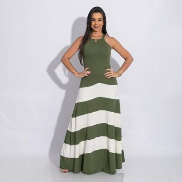 Imagem de Vestido Longo Feminino Casual e Elegante Bicolor - Catwalk, Verde, Úni