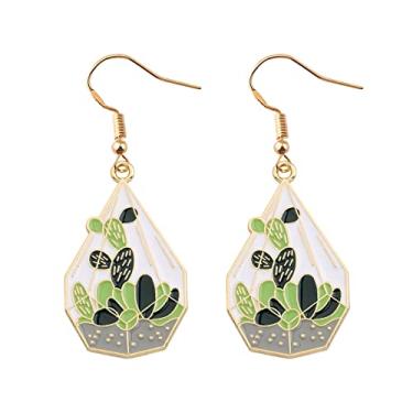 Imagem de FUSTMW Brincos de cacto, verde, cacto, joias, pingente de cacto, presente para mulheres e meninas, Small, Metal, nagem