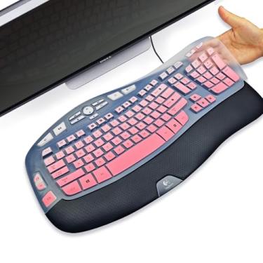 Imagem de Capa de teclado de silicone para Logitech K350 MK550 MK570, capa de teclado para teclados sem fio ergonômicos Logitech K350 MK550 MK570, película de teclado impermeável à prova de poeira (rosa
