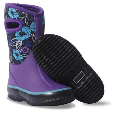 Imagem de Botas de lama para crianças isolantes Lone Cone para meninos e meninas – Botas de neve infantis impermeáveis – Botas de neoprene quentes para crianças – Botas quentes para crianças, Roxo floral, 22