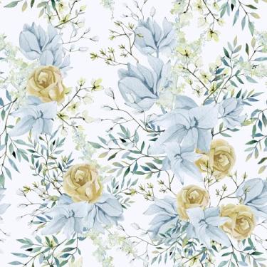 Imagem de VaryStyle Papel de parede floral Aquarela Azul/Dourado Floral Boho Papel de Parede de Contato Floral Boho 45 cm x 299 cm Papel de Parede de Flores Autoadesivo para Parede Armário de Meninas Prateleira