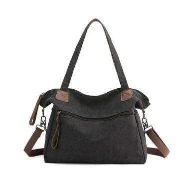 Imagem de CORIOS Bolsa feminina de lona, bolsa de ombro de grande capacidade, bolsa transversal, casual, alça superior, bolsa mensageiro, Preto, Large