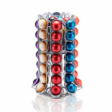 Imagem de ZCDCP Suporte de cápsulas Nespresso, suporte de carrossel Vertuo com 360 graus, organizador de cápsulas de café cromado para Nespresso Vertuo, 80 cápsulas