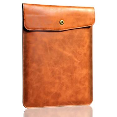 Imagem de CPNVWA Capa de couro genuíno para laptop compatível com MacBook Pro de 14 polegadas M4 M3 M2 Pro/Max 2023 e M1, capa fina e durável para notebooks verticais de 14 polegadas, marrom