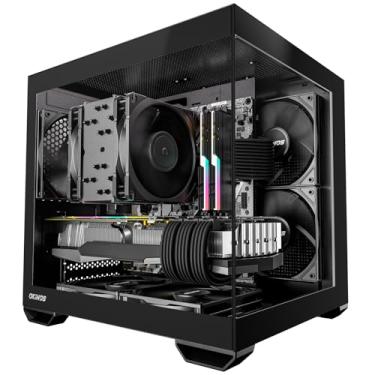 Imagem de Okinos Capa para PC MATX, ventoinhas de 5 x 120 mm (não PWM) pré-instaladas, porta tipo C, painel panorâmico de vidro temperado de 270°, compartimento 5-PCIe, radiador de 240 mm APENAS para ITX MOBO,