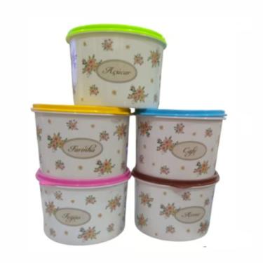 Imagem de Pote Mantimentos - 5 Peças - 1.800 ml -  Branco/Florido - Arroz,Feijão