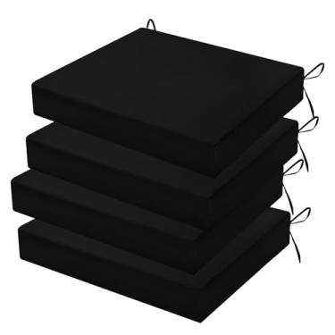 Imagem de HOMELYSIAN Conjunto de 4 almofadas de cadeira de jardim resistentes à água, 45 x 40 x 7 cm, almofadas de alta sustentação para móveis de pátio com laços antiderrapantes (preto)